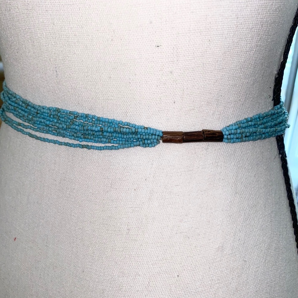 Turquoise Seed Bead Scarf Native Necklace - Picture 3 of 13